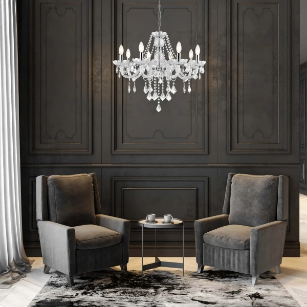 Lampa wisząca Cristallo 8 srebrna 8xE14