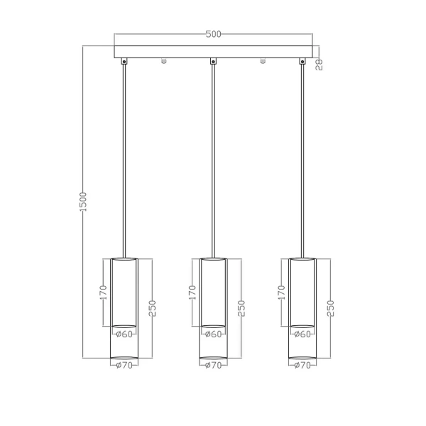 Lampa wisząca Manacor listwa czarna 3xGU10