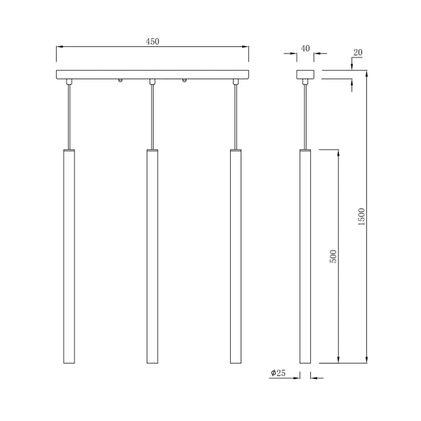 Lampa wisząca Lungo 3 listwa złota 3xG9