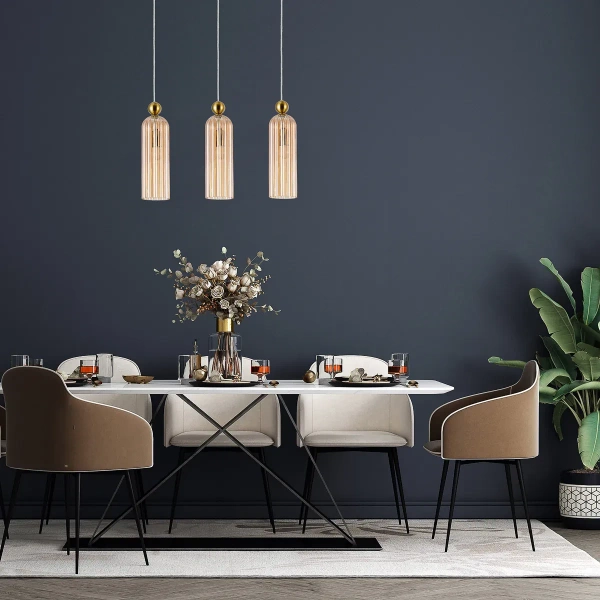 Lampa wisząca Piega 3 złota z bursztynowymi kloszami 3xE14