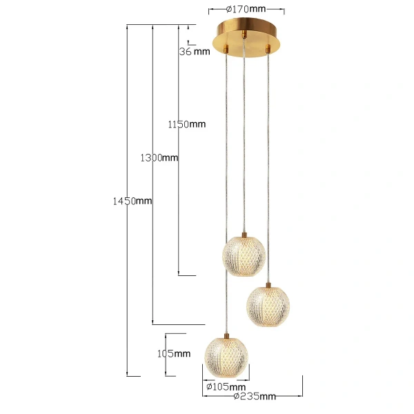 Lampa wisząca Diamond 3 złota LED CCT