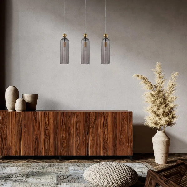 Lampa wisząca Piega 3 złota z dymionymi kloszami 3xE14