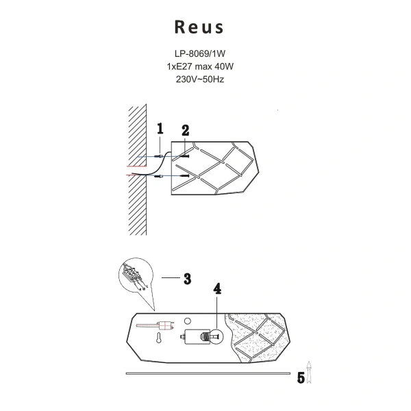 Kinkiet Reus czarny 1xE27