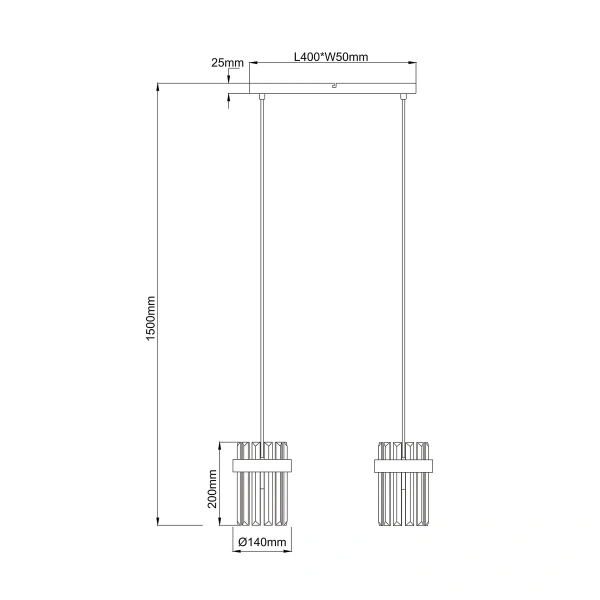 Lampa wisząca Vetro listwa złota 2xE14