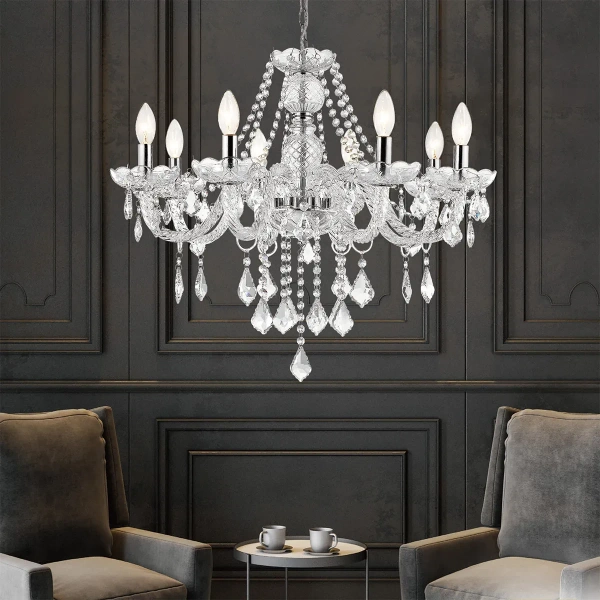 Lampa wisząca Cristallo 8 srebrna 8xE14