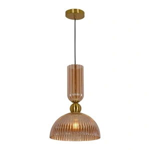 Lampa wisząca Piega 1 duża złota z bursztynowym kloszem 1xE27