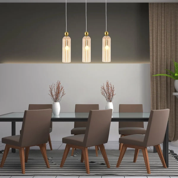 Lampa wisząca Piega 3 złota z bursztynowymi kloszami 3xE14