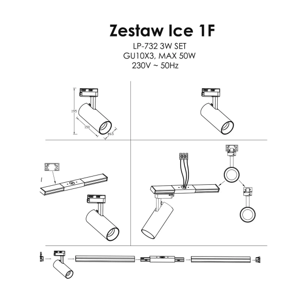 Zestaw szynowy 1F Ice biały 3xGU10