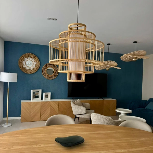Lampa wisząca Stela rattanowa beżowa 1xE27