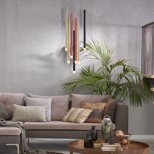 Lampa wisząca Lungo 7 złoto-czerwono-czarna 7xG9