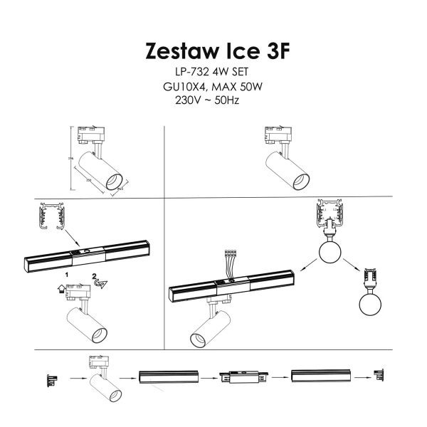 Zestaw szynowy 3F Ice biały 4xGU10