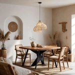 Lampa wisząca Shella 60 cm rattanowa jasne drewno 1xE27