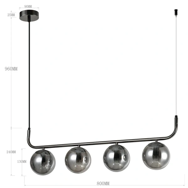Lampa wisząca Alisa 4 grafitowa z dymionymi kloszami 4xE14