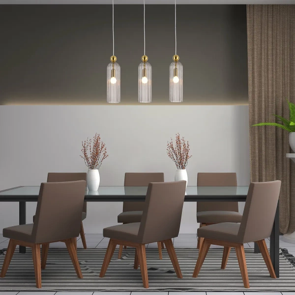 Lampa wisząca Piega 3 złota z dymionymi kloszami 3xE14