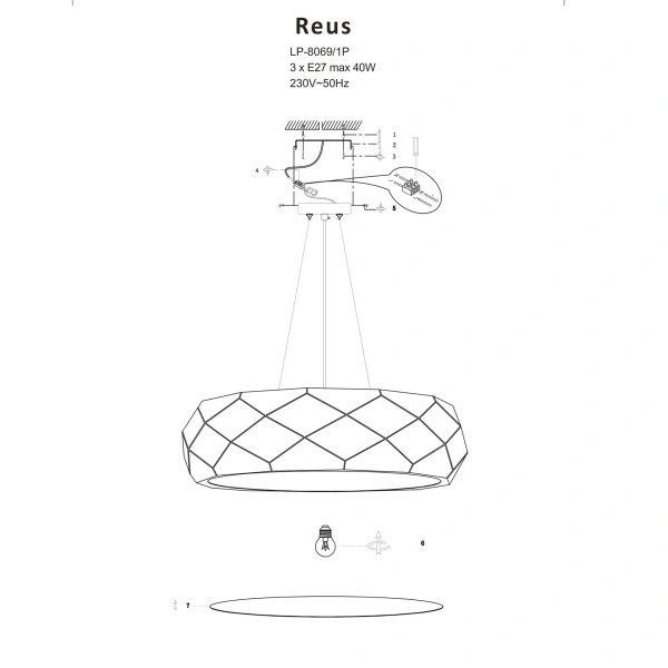 Lampa wisząca Reus różowozłota 3xE27