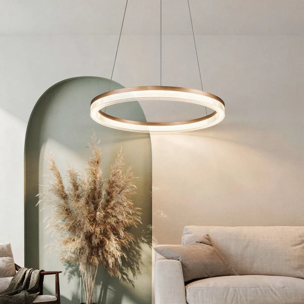 Lampa wisząca Midway Cristal Triangle duża złoto-transparentna LED CCT