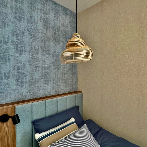 Lampa wisząca Shella 40 cm rattanowa jasne drewno 1xE27