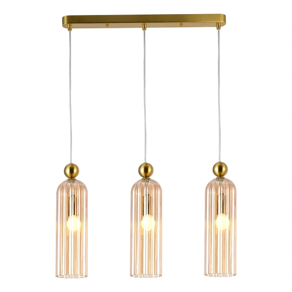 Lampa wisząca Piega 3 złota z bursztynowymi kloszami 3xE14
