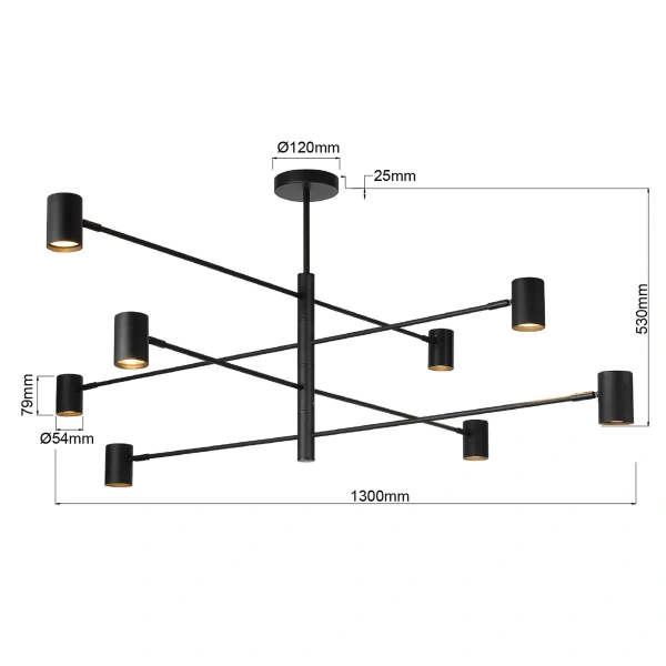 Lampa wisząca Snow 8 czarna 8xGU10