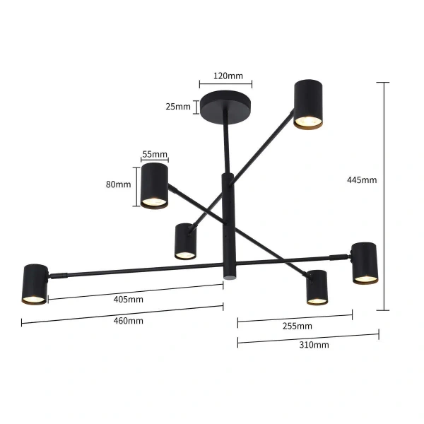 Lampa wisząca Snow 6 80 cm czarna 6xGU10
